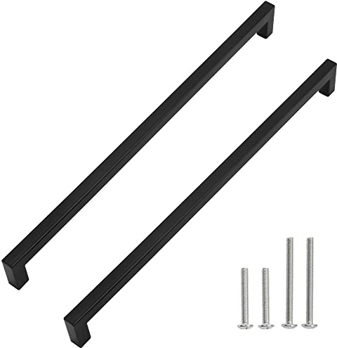 Redunest 5 Pack | 13-4/5 Inch Hole Centers, Black Square Bar Cabinet Handles, Stainless Steel Kitchen Cupboard Pulls, Drawer Hardware, 352mm Hole Centers