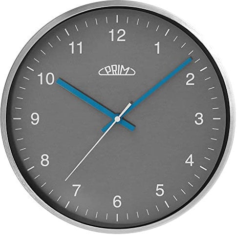 PRIM Design Wanduhr Matt Gloss – B, Metall und Grau, Aluminiumgehäuse, Quarz-Uhrwerk Sweep, schöne Wand-Deko ∅ 294 x 42 mm, Wand-Dekoration für Büro, Wohnzimmer, Schlafzimmer, Küche, jeden Raum