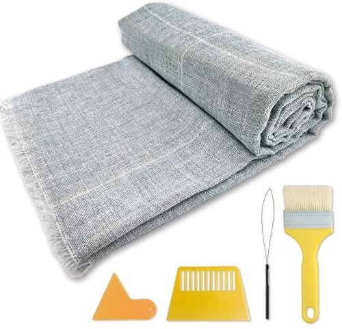 45 x 45, 2pack Large Primary Tufting Cloth with White Grid for Tufting Gun, Gray Primary Rug Backing Fabric, Monks Cloth for Punch Needle – Includes Yarn Threader, Glue Scrapers
