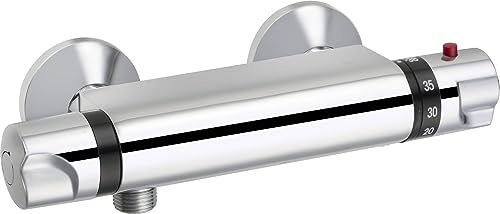 Saqu Ecoline Duscharmatur mit Thermostat Aufputz Duschthermostat mit 38 °C Sicherheitsstopp Mischbatterie für Dusche 12 cm Brause Thermostat Eco Chrom