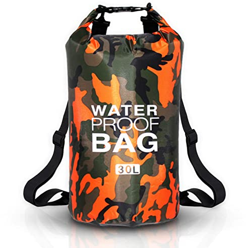JSRHEEM wasserdichte Tasche, Dry Bag 10L 20L 30L Wasserdichter Beutel mit Verstellbarer Schultergurt Schwimmen, Rafting, Camping, Angeln, Bootfahren, Wandern, Kajakfahren Orange 30L