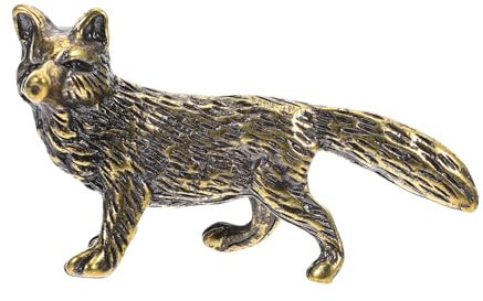 Metall Tier Messing Fuchs Figur Retro Tierstatue Chinesische Feng Shui Glücksfuchs Statue Miniaturfigur Heimdekoration Geschenk für Home Office Golden Plüsch