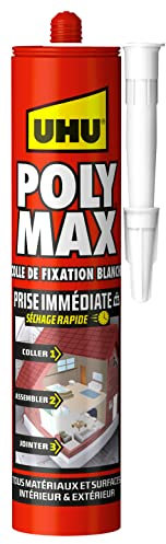 UHU Polymax prise immédiate- Mastic/colle de fixation MSP pour coller, assembler et jointer, toutes surfaces, ultra solide, sans solvants, blanc, cartouche 425 g