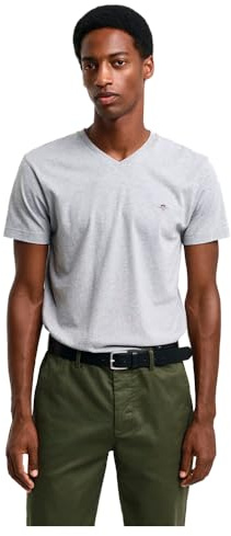 Gant Herren Slim Shield V-Neck T-Shirt T Shirt, Grey Melange, XL EU