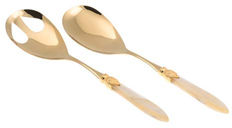 Rivadossi Sandro 43OR02I12 Set di Posate per Insalata, 2 Pezzi-Laura-100% Made in Italy, Artigianalità e Design, Acciaio Inox 18/10, Oro Avorio