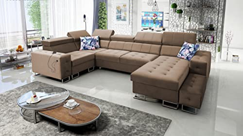 All4All Ecksofa Hugo IV 362x210cm - Schlaffunktion - Bettkasten - U-Form - Couch - Eckcouch - Schlafsofa - Sofaeck - Bett - Wohnlandschaft - Magic Velvet 2299 Seite Rechts 26