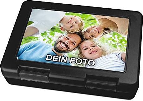 PhotoFancy® - Brotdose mit Foto bedrucken - Brotbox zum personalisieren - Lunchbox mit eigenem Motiv selbst gestalten (Schwarz)