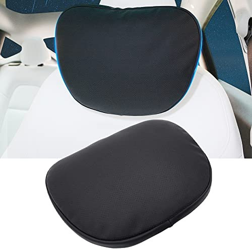 Auto Nackenkissen,NAPPA Kopfstütze aus Leder und pflanzlichem Velours Auto Kopfstütze Kissen zum Fahren, mit abnehmbarem Befestigungsband, zur Verwendung mit Tesla Model 3/Y/X/S, 1 Stück (Schwarz)