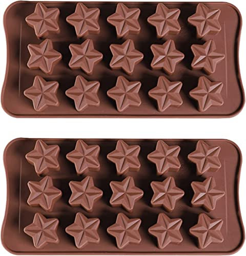 Bamutu Star Shaped Silicone Chocolate Molds 2 PCS 15-Cavity Candy Mold Ice Cube Tray Non Stick Silicone Mold for Gummy Dessert Jelly