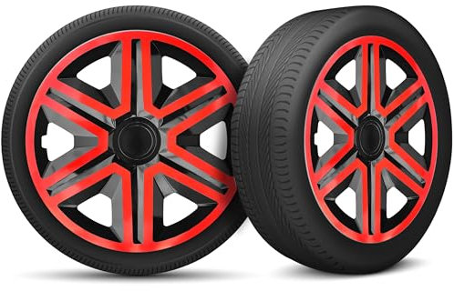 Radkappen 15 Zoll Radzierblenden 4er Set passend für alle Stahlfelgen - Einstellbarer Sicherungsring - Schwarz Rot