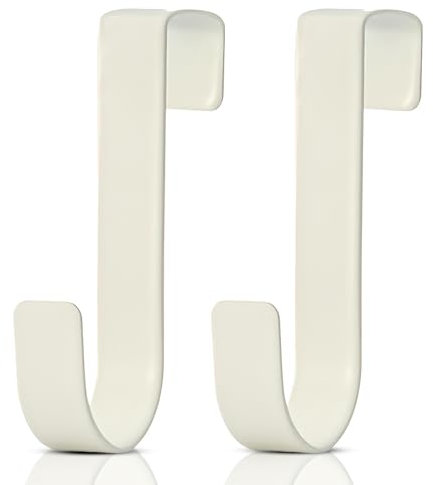 2Pcs Over Door Hooks, Single Over Door Hangers, Door Hanger Without Nails, Stainless Steel Reversible Wreath Hooks for Hanging Towel Coats Hats Bags Bathroom Wreath Hanger (White)