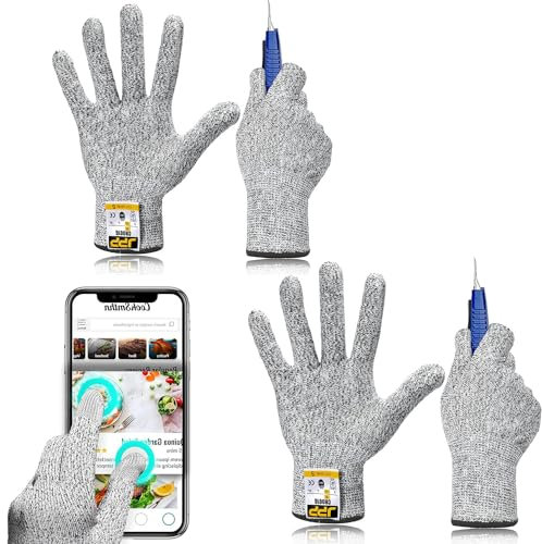 Tinkber 2 Pairs Premium Cut Resistant Gloves Food Grade Protection; Ambidextrous; Machine Washable; Superior Comfort and Dexterity; Lightweight Protective Gloves