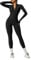 OEAK Damen Sport Jumpsuit Lang Eng Yoga Overall Langarm Rollkragen Playsuits mit Reißverschluss Nahtloser Bodysuit Bodycon Strampler Einteiler Romper,Kohlenschwarz,M