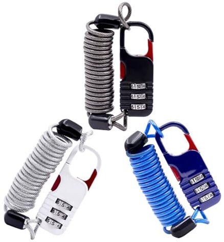 XINSUO® Antivol Casque Moto,Câble de verrouillage pour casque de moto,Câble Vélo Léger avec 3 Chiffres Code Combinaison,Pour verrouiller les vélos, les casques, les skis, les bagages(3 pièces)