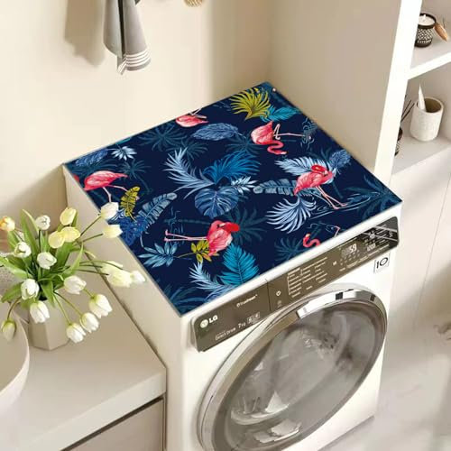 Nouiroy Tapete para lavadora, con diseño floral, para lavadora, secadora, cubierta superior, superabsorbente, para lavadora, microondas, refrigerador (fiesta de flamencos)