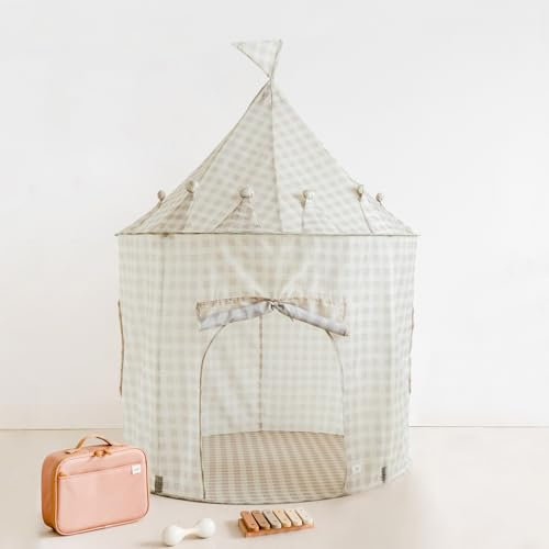 3 Sprouts - Tente de Jeu Enfant Intérieure et Extérieure, Cabane Enfant, Château, Maison de Jeu, Tentes de Jardin (Vichy Beige)