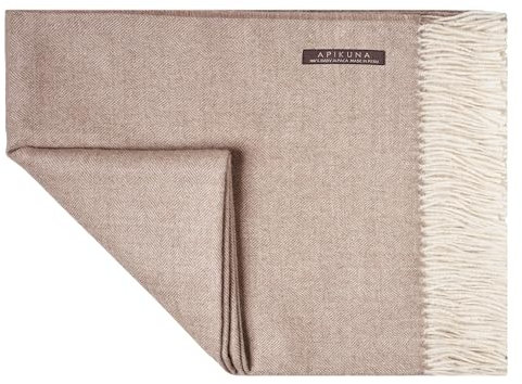 Apikuna® Alpaka Wolldecke aus 100% feinster Baby Alpaka Wolle - 180 x 130 cm in Herringbone Beige - kuschelig weiche & warme Decke - Sofadecke Alpakadecke Kuscheldecke Alpaka Decke Baby Alpaka Decke