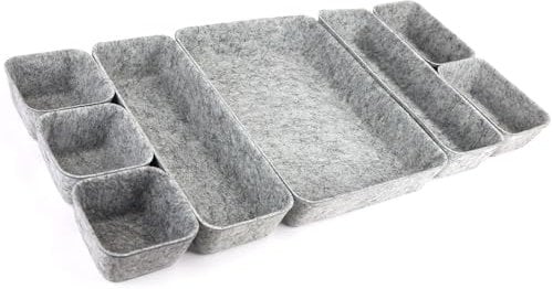 Bazasa 8 Stück Schubladen Organizer Ordnungssystem aus Filz Faltbar Filzkorb für Kosmetik Waschbare Aufbewahrungsbox mit 4 Größe für Schminktisch Büro Badezimmer Nachttisch Schlafzimmer (Hellgrau)