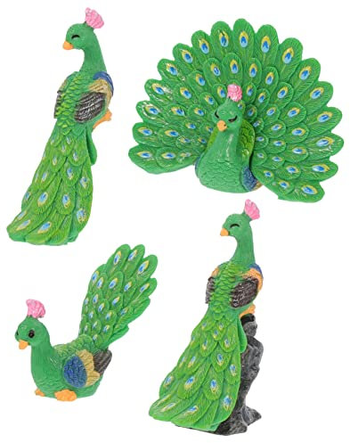 ABOOFAN 4 Stück Künstlicher Pfau Miniatur Pfau Statue Pfau Figuren Bonsai Ornament Mini Pfau Kunstharz Basteln Dekoration Miniatur Harz Pfau Mini Figuren Dekor Bonsai Dekor