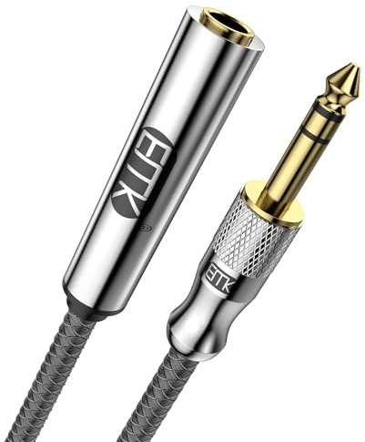 EMK Cavo di prolunga da 1/4, 6,35 mm, da 1/4, spina a femmina, cavo di prolunga per cuffie stereo, prolunga per cuffie da quarto di pollici, placcato oro (0,6 m)