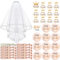 TZEKING 37 Stück JGA Braut Button Set,Team Bride JGA Buttons,12 Bride Buttons+12 Bride Tattoo Aufkleber+12 Bride Armband+1 Schleier,Jungesellinnenabschied Frau Accessoires,JGA Deko Accessoires