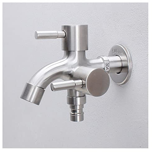 Waschmaschine Edelstahl Wasserhahn 1 in 2 Out Multifunktions Wasserhahn Doppel Wasserhahn Garten Badezimmer Küche Mopp Wasserhahn(Color:A1)