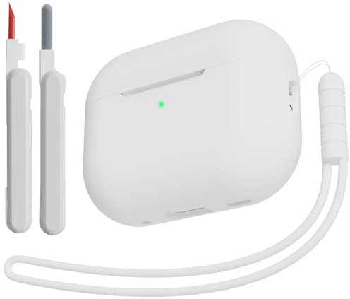 KOKOKA Silikon Hülle Schutzhülle Kompatibel für Airpods Pro 2/1 2023/2022/2019 mit Reinigungsset und Silikonband, Stoßfeste Weiche Schutzhülle Case für Airpods Pro 2nd/1st Generation, Weiß