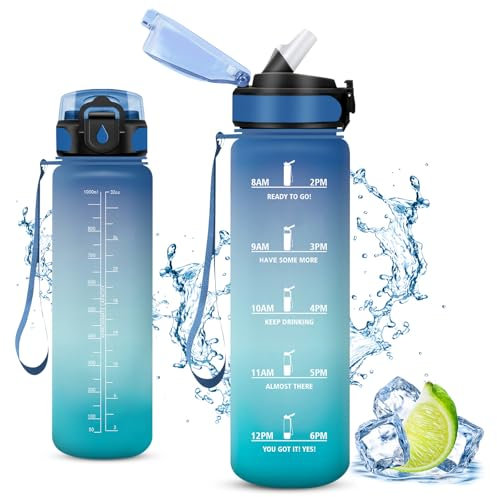 Vikaster Botella Agua Deporte, Botellas Agua Niños sin BPA, 1 l Botella con pajita, a Prueba de Fugas, Fácil de Abrir, Botella reutilizable, Gimnasio, Running, Niños, Bicicleta