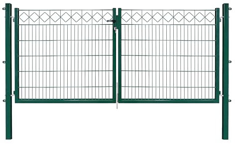 Dekor Doppeltore EXCLUSIVE in den Ausführungen Karo & Ring für Stabmattenzäune - Drahtstärke: 6/5/6 mm - mit Zierornamenten (KARO, Grün, B 300 x H 120 cm)