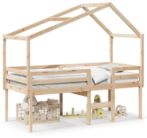Rantry Hochbett für Kinderzimmer - Massives Kiefernholz, Sicherheit & Spaß, 90x190cm Matratze nicht inkl. Model3282058