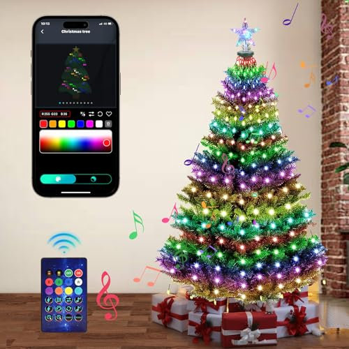 GuKKK 400LED Luces Arbol Navidad, 2,1m x 16 Cadena de Luces para Arbol de Navidad, Navidad Decoración Luces, LED Guirnalda Luces RGB, árbol de Navidad LED Cadena de Luces con Smart App Control