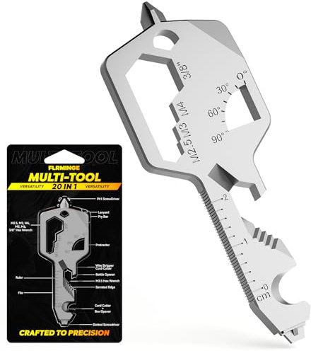 Key Shaped Pocket Multitool 20-in1 Multi Tool, Stainless Steel Keychain Utility Gadget,Gift for Men, Women, Father,Groomsmen, Valentine's, Birthday, Christmas