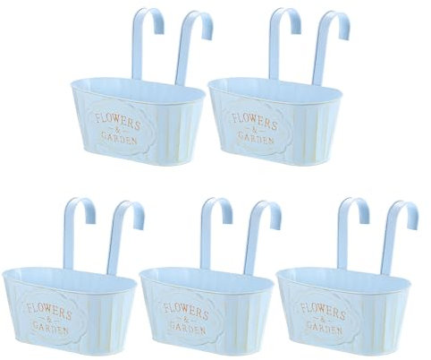 sourcing map Lot de 5 pots de fleurs en métal à suspendre pour clôture, balustrade de 27,9 cm avec crochets amovibles, trous de drainage pour plantes d'extérieur, balcon, fenêtre, terrasse, jardin,