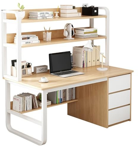 Mesa de ordenador moderna con armario y estantería, mesa para ordenador portátil para oficina en casa, escritorio simple de madera con marco de metal, escritorio de trabajo para oficina en casa, 100 x