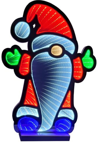 Brandsseller LED Weihnachts Gnom Infinity Effekt 29,5x7x39,5 cm Timerfunktion beidseitig beleucht Fensterdekoration X-Mas IP20-3 Meter Zuleitung inkl. Ständer für den Innenbereich