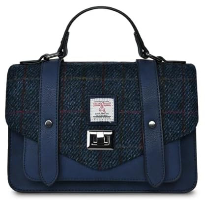 Islander Harris Tweed Large Satchel, Navy Overcheck