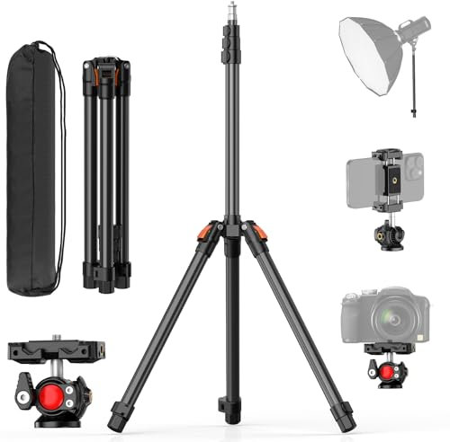 XXZU 210cm Supporto per Luce con Testa a Sfera, Treppiede Fotocamera Pieghevole Reversibile Carico Massimo 4kg Stativo Luci per Studio Fotografia/Softbox/Riflettore/Luce da Anello/Fotocamera/Telefono