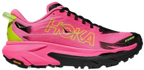 HOKA Women's Mafate 5 Sneaker, Neon Rose/Black, 4.5 UK