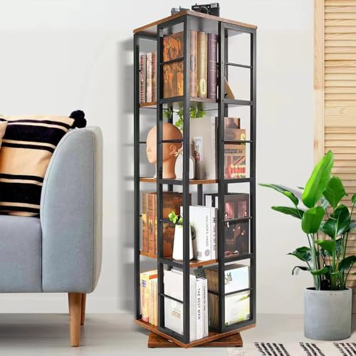 houcheyai Bücherregal Drehbar 5 Etagen, Modern, 360°Drehbares Bücherregal, Bücherregal Drehbar, Holz