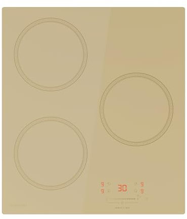 Klarstein Victoria Built-in Induction Hob - 3-Zone Induction Cooker, 6600W with Boosters, Slider Touch Control, Timer & Child Lock, Beige Ceramic Glass, Compact 45cm Design