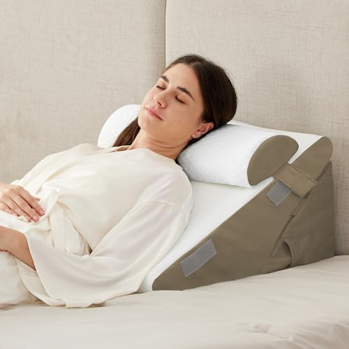 Ruqmuis Juego de almohadas de cuña para después de la cirugía, 3 almohadas de cuña ajustables de 9 y 12 pulgadas para dormir, almohada inclinada para cabecera, postoperatoria, reflujo ácido, soporte