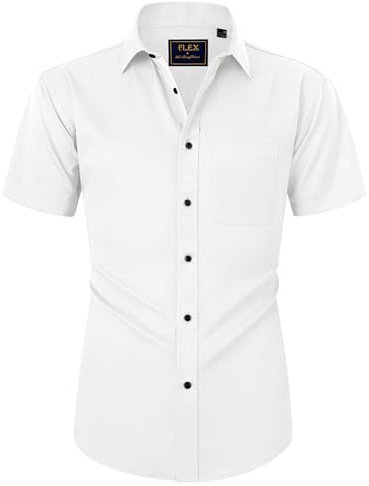 siliteelon Mens Shirts Short Sleeve Stretch Dress Regular Fit Casual Business Summer Shirt with Pocket White Black XL