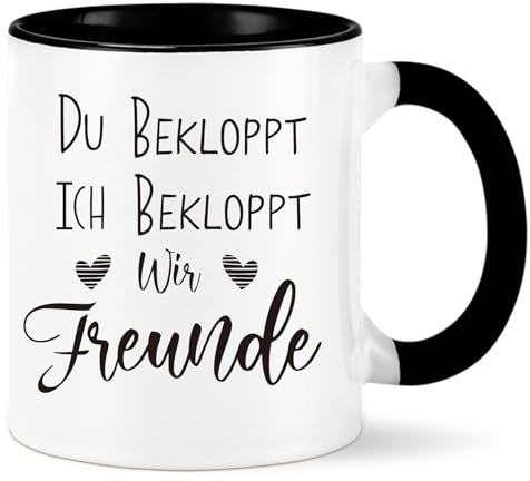 Diztoud Geschenk für Freund Weihnachten, Geburtstag, Geschenke für Freunde, Beste Freunde Geschenke, Freundin, BFF, Kollegin Tasse mit Spruch Du Ich Bekloppt Wir Freunde, 325ml Kaffeetasse, Schwarz