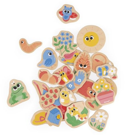 Janod-Janod-24 Imanes Magnéticos Tema Animales de Jardín-Juguete de Madera-Ideal para Jugar, experimentar y divertirse-A Partir de 2 Años, J09646, Color marrón, 7 cm x 8 cm (JURATOYS