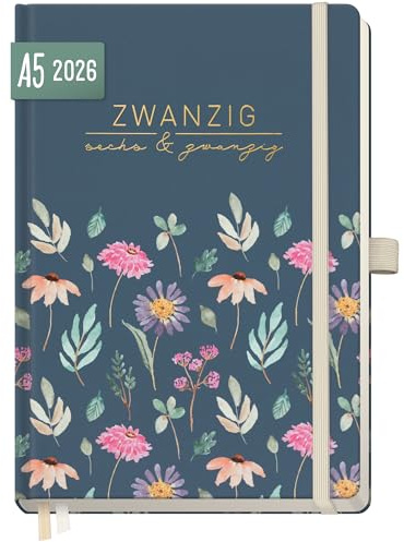 Häfft® Wochen-Notiz-Kalender 2026 A5 Buchkalender Flying Flowers | Planer Notiz-Timer, Terminplaner, Wochenkalender, Organizer, Terminkalender mit Einstecktasche