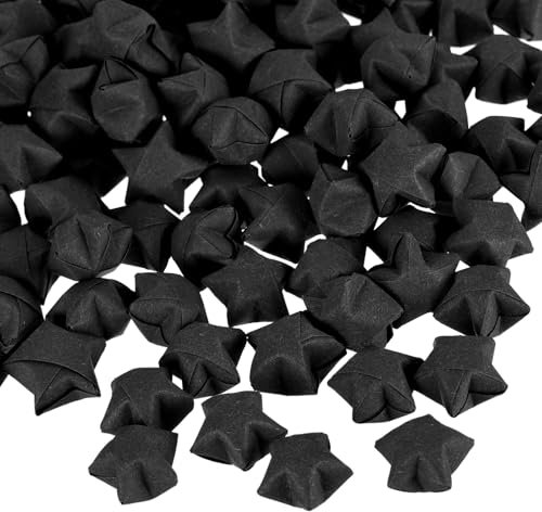 QUARKZMAN 136 Stück Origami Sterne Papierstreifen, Vorgefertigte Origami Papier Glückssterne Wunschstern 3D Bunte Stern für Weihnacht Hochzeit Valentinstag Geschenk Dekoration, Schwarz