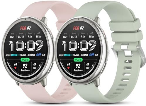 CHULN 2 Stücks Silikon Armband Kompatibel mit Amazfit Active 2/Active/Garmin Vivoactive 5/Amazfit GTS/GTS 2/2 Mini/GTS 3, 20mm Einstellbares Sport Ersatzarmband für Amazfit Active 2.(No host)