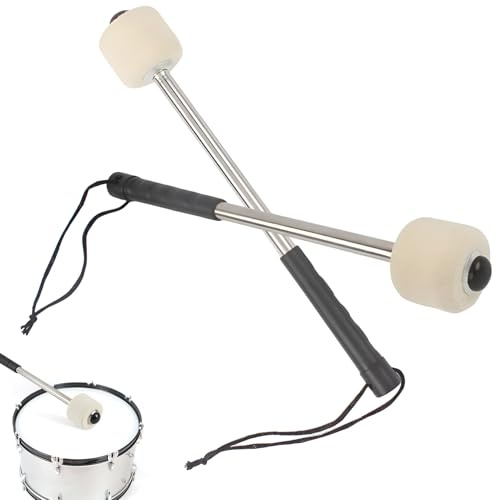 2 baguettes de batterie en acier inoxydable,corps en acier inoxydable | tête de marteau en feutre de laine, convient pour tambour de ventilateur, timbre, tambour de défilé, batterie et basse