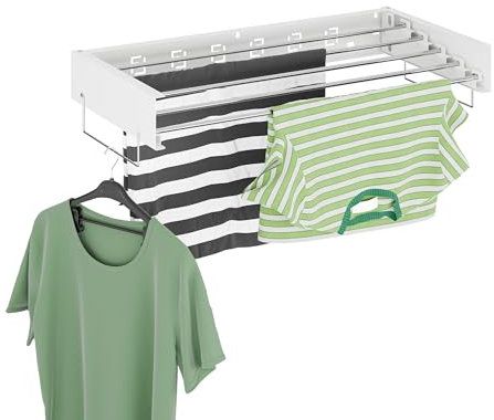 Relaxdays Wäscheständer Wandmontage, klappbar, HBT: 15 x 80 x 40,5 cm, Innenbereich, platzsparender Wandtrockner, weiß