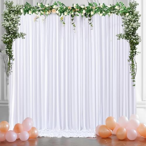 3 x 3 Meter weiße Hintergrundvorhänge, knitterfreie Hochzeitsfeier-Hintergrundvorhänge, weiße Hintergrundvorhänge aus Polyester, geeignet für Innen- und Außendekoration (2 Stück,1.5x3m)